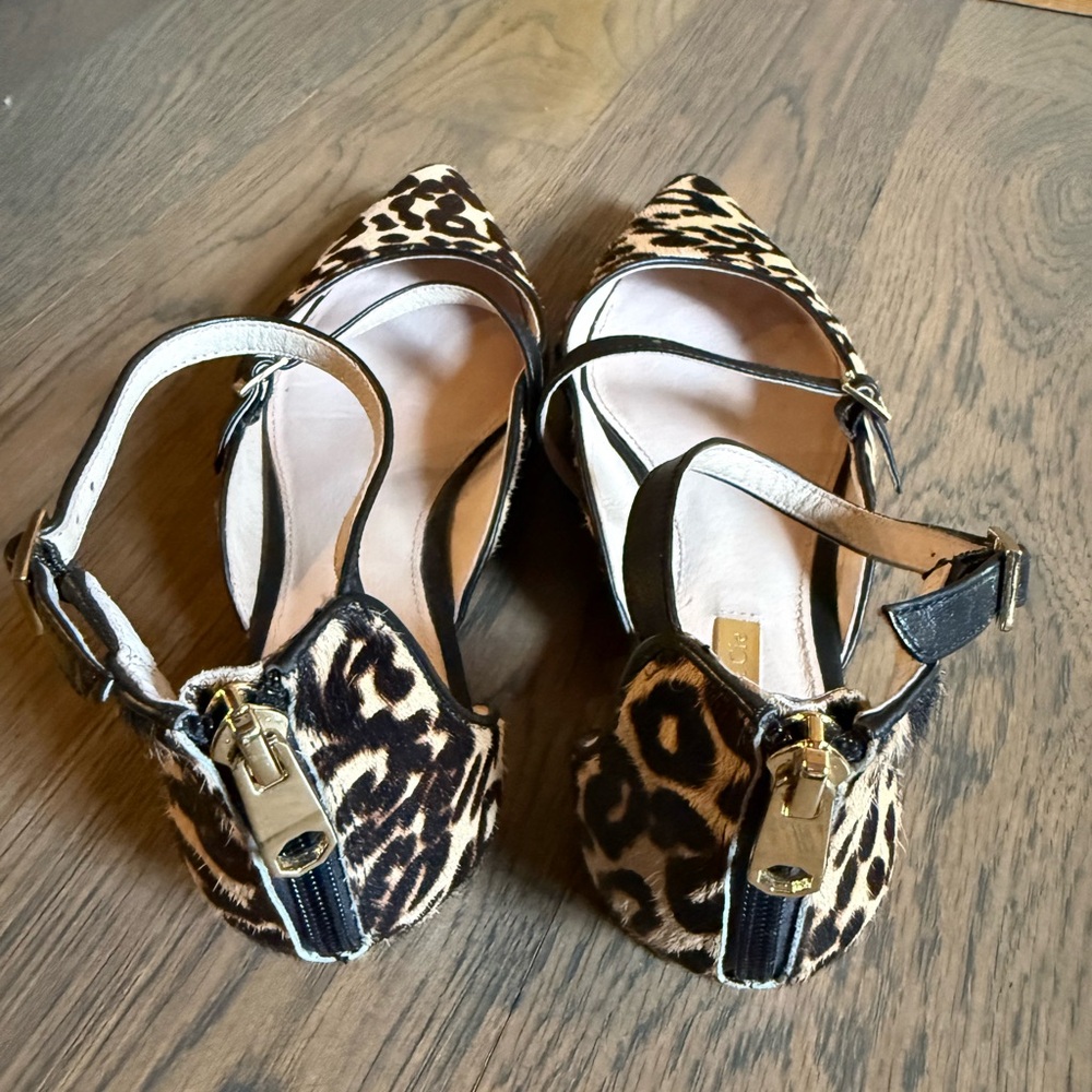 Louise Et CieChic Leopard Print Cow Hair Leather Ankle Strap Flats. Size 9. EUC. - Picture 3 of 3
